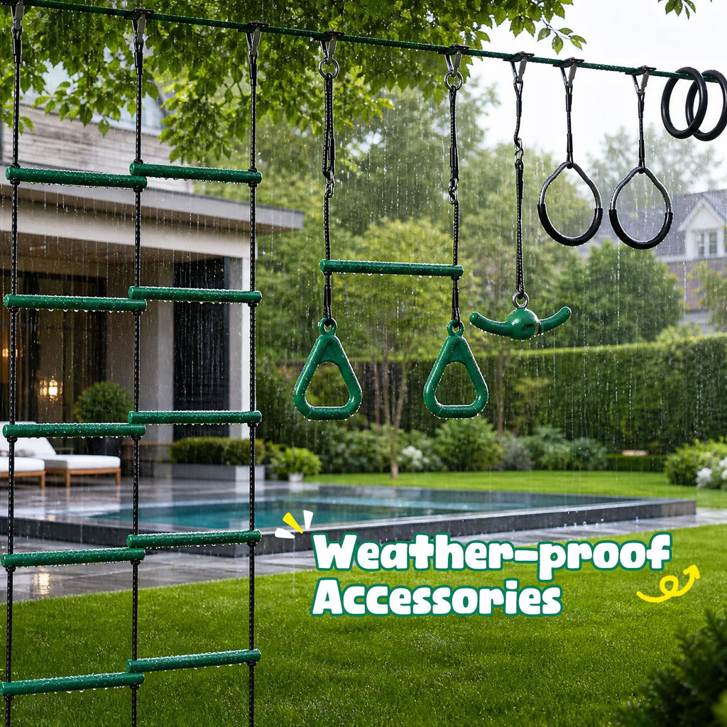 65 ft Ninja Warrior Obstacle Course Swing Set for Kids with Swing