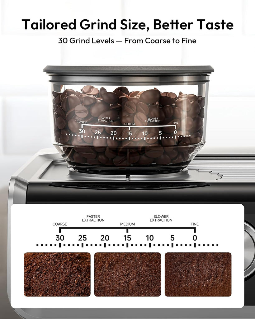 Espresso Machine with Grinder and Milk Frother, 20 Bar Pressure System