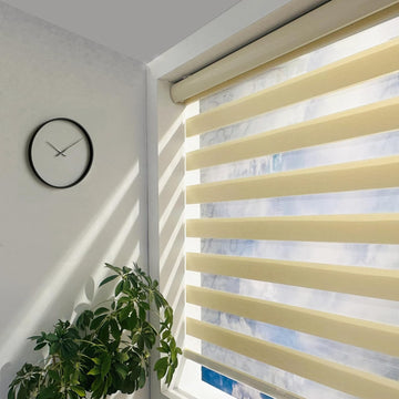 Cordless Zebra Blinds - Light Filtering Dual-Layer Window Shades for Privacy (Cream Color)