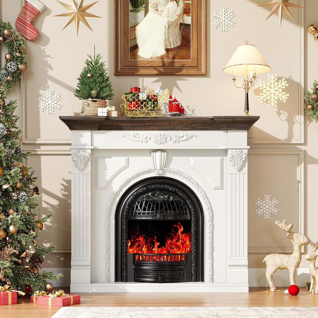 Electric Fireplace with Mantel, 53" Fireplace TV Stand with Mantel for Living Room, Farmhouse Entertainment Center