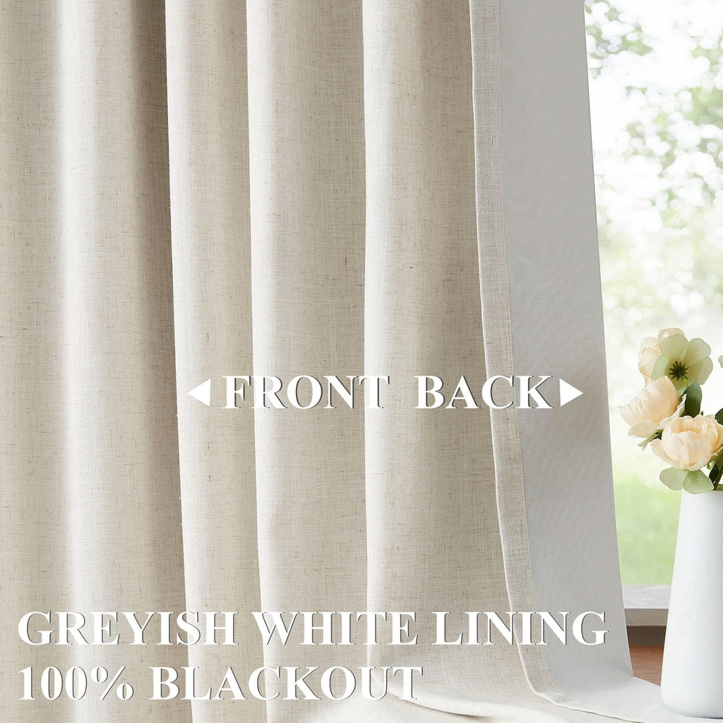 Natural Pinch Pleated Full Blackout Curtains Linen Blended Room Darkening Window Curtains for Living Room