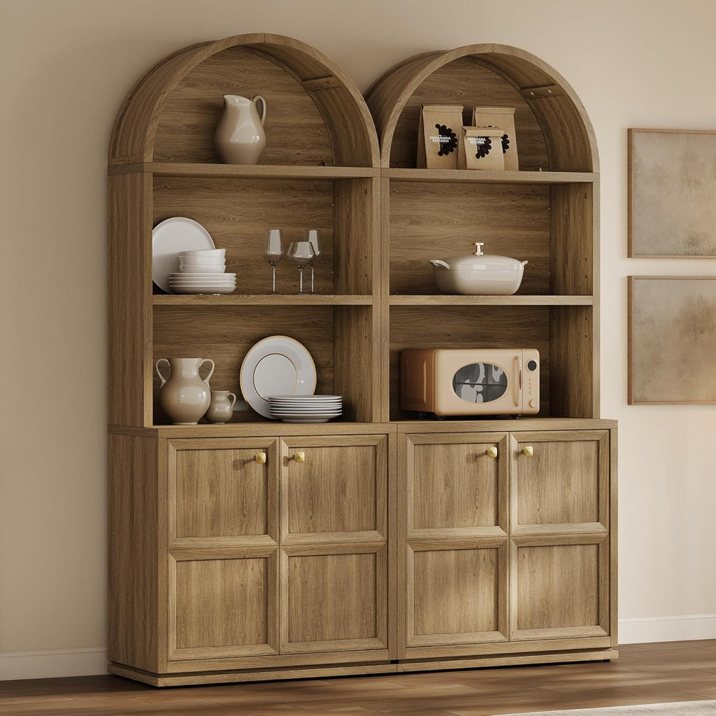 81" Tall Arched Bookcase with Doors, Large Bookshelves with Storage