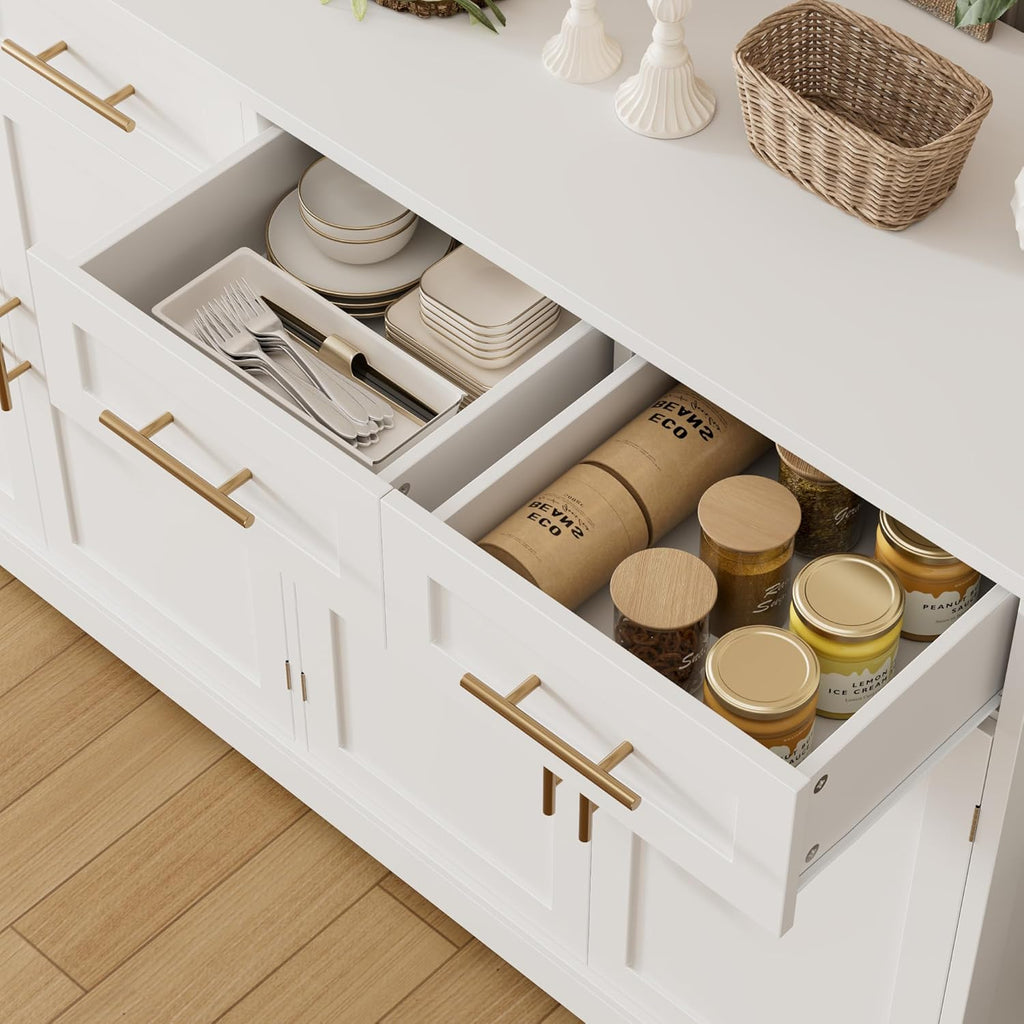 60" Large Buffet Sideboard with Storage, 36" Tall Kitchen Buffet Storage Cabinet with 4 Drawers