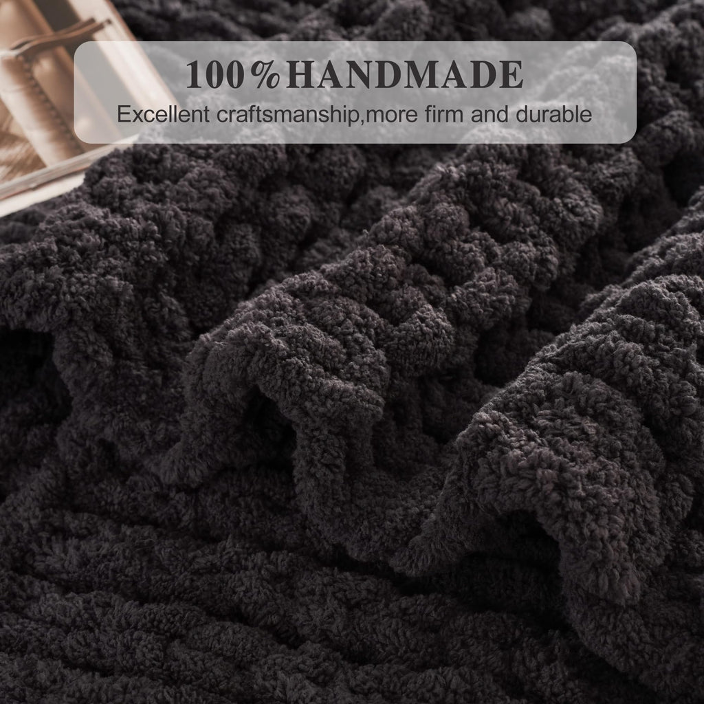 Chunky Knit Throw Blanket for Couch, 50"x60", Charcoal