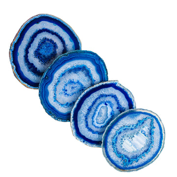 Blue Agate Stone Coasters - Set of 4, Polished Geode Drink Mats for Dining & Coffee Table & Kitchen Geode Decor