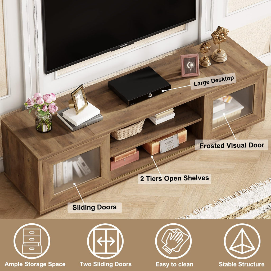 TV Stand with Storage, TV Stands, Rustic Oak, 55 Inch