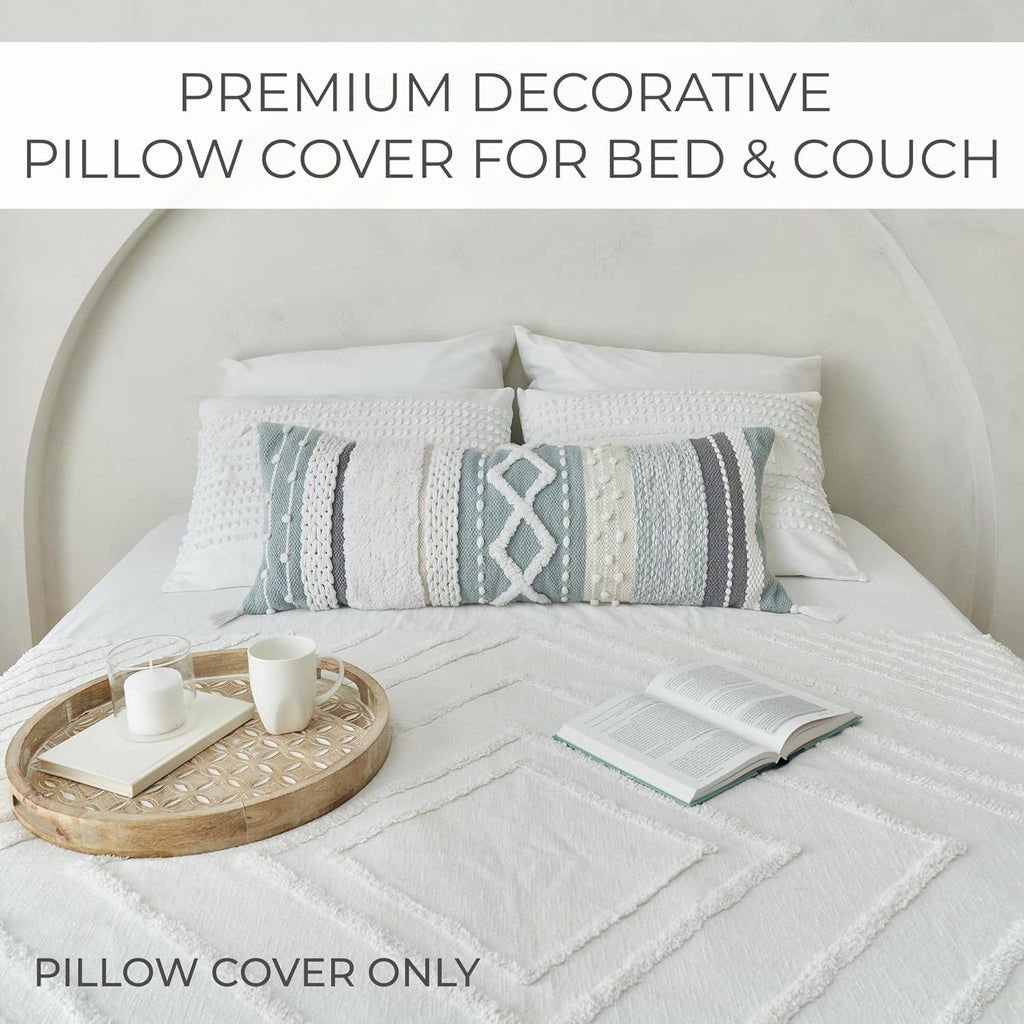 Decorative Boho Lumbar Pillow Cover 14x36 - Beautiful Throw Pillow with Soft Texture