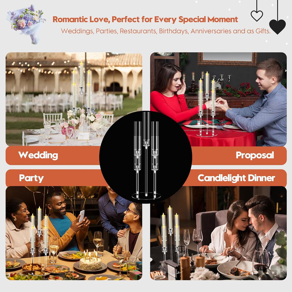 4 Set 5 Arm Acrylic Candelabra Centerpiece, Mjkeomo 27'' Tall Clear Candle Holder for Table, Wedding, Christmas