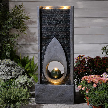 46.5’’Tall Modern Water Fountain Indoor Outdoor Waterfall Feature Floor Standing with Sphere and LED Lights
