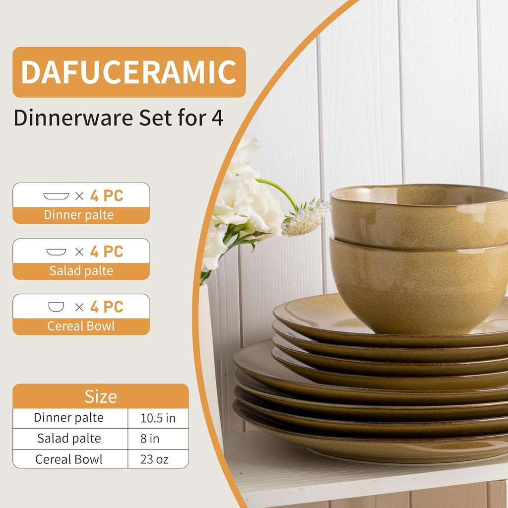 Plates and Bowls Sets, 12 Pieces Modern Stoneware Dinnerware Set for 4 Kitchen Dinner Set Ceramic Dishware Dishes Set