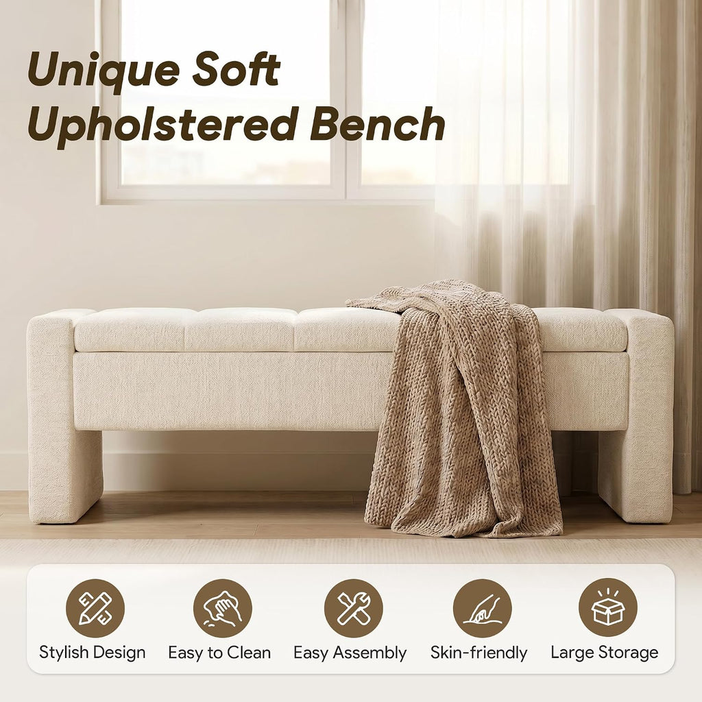 Storage Bench, 46' Bed Upholstered Storage Ottoman Bench, Beige | Versatile Storage Solution, Skin‐Friendly Comfort