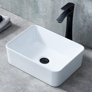 Bathroom Vessel Sink Rectangle, 16" X 12" White Bathroom Ceramic Vessel Sink Above Counter, Modern Porcelain Lavatory Small Above Counter