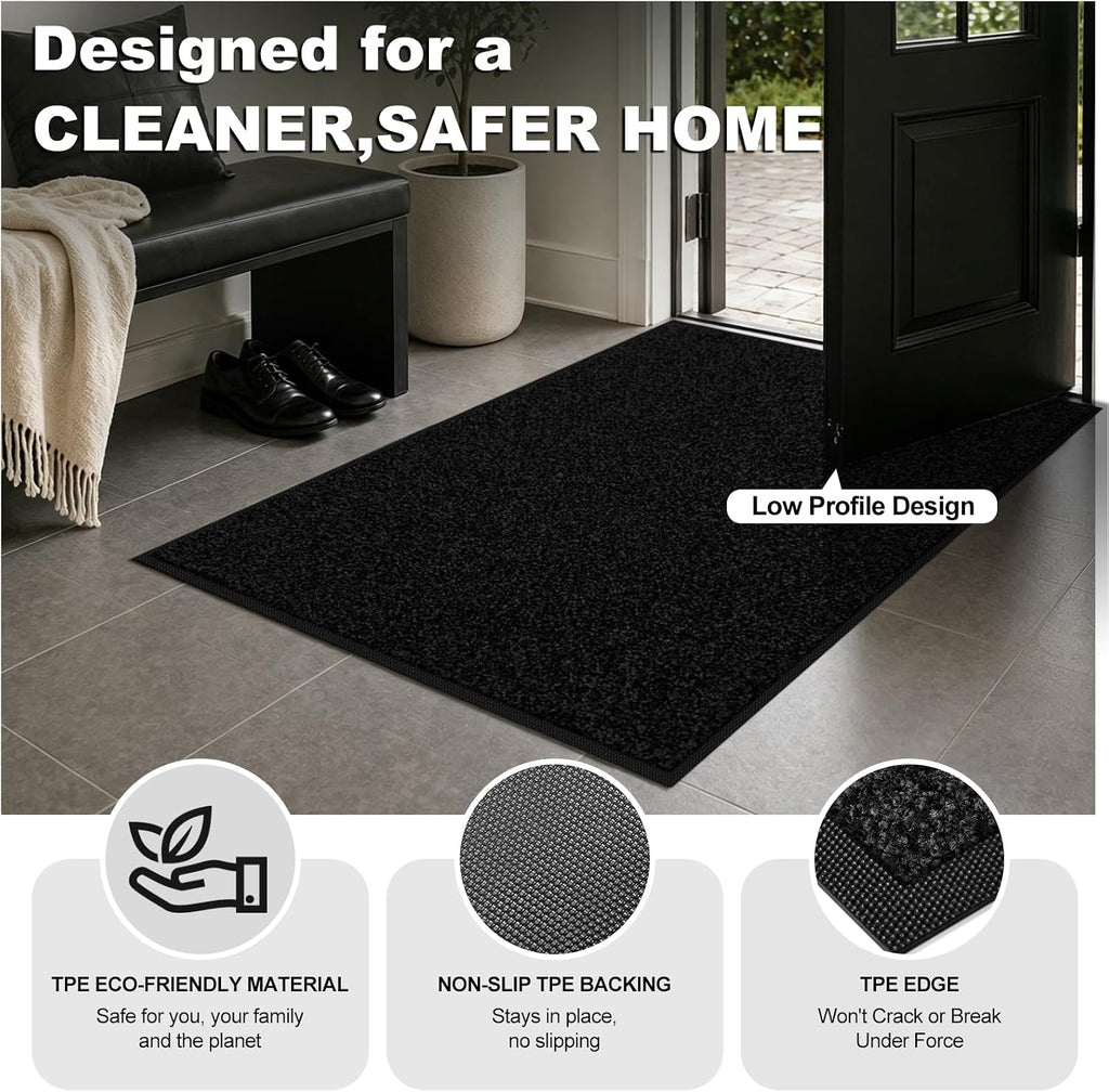 Super Absorbent Front Door Mat, 36" x 24", Non-Slip Washable Indoor Doormats, Low Profile Entryway Rug Outdoor, Dirt
