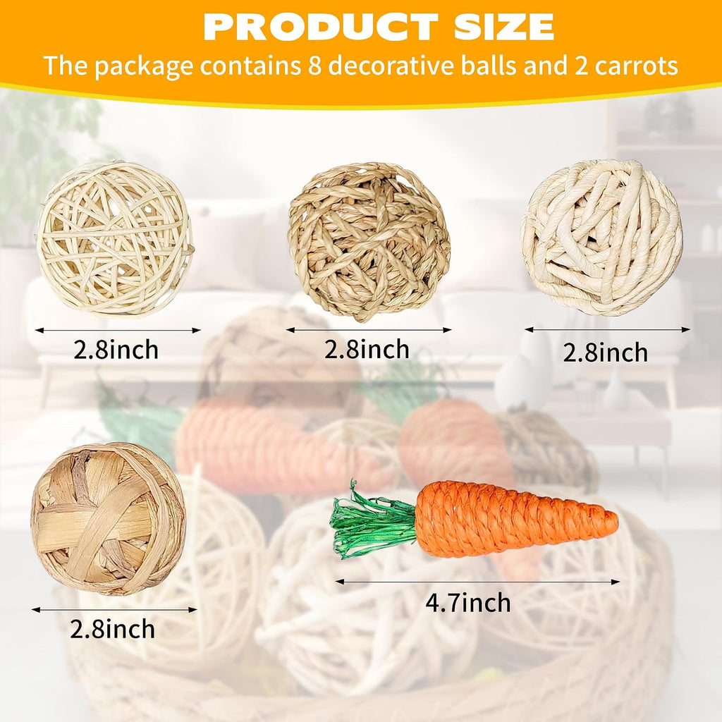 Rattan Balls for Bowl Filler Decor, Natural Handmade Wicker Decorative Orbs (2.8"-4.7") for Vase, Centerpiece - Set of 10