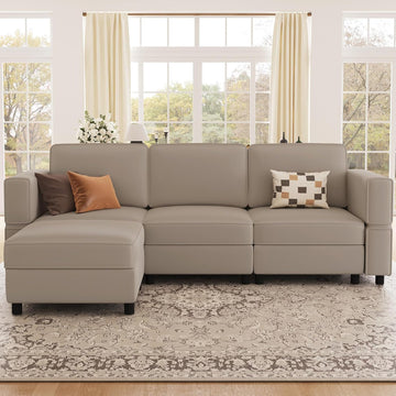 Modular Sectional Sofa L Shaped Couch with Reversible Chaises Deep Sectional Couch with Storage Ottoman Seat ,Velvet