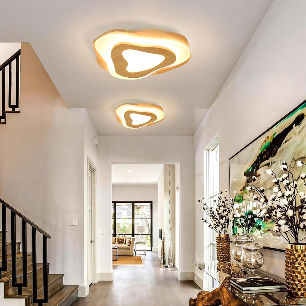 15.7" Modern Flush Mount LED Chandelier , Natural Wood Petal Energy Chandeliers Ceiling Light Bedroom Foyer Kitchen