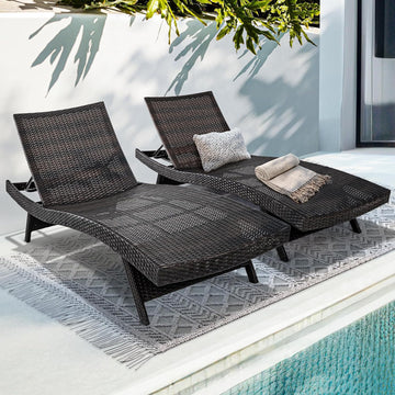 Katalina Chaise Lounge Set of 2-500lbs Support, UV Wicker, Ergonomic Wave Design, Reclining Backrest