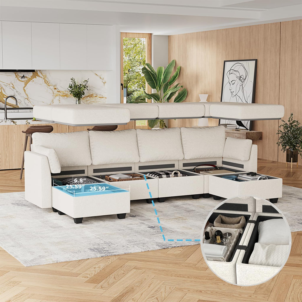 114.17" Modular Sectional Sofa, 6 Seat Modular Couch with Storage, Memory Foam, Convertible Sectional Couches , U
