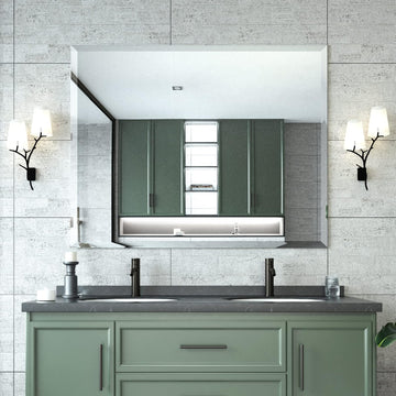 Beveled Mirror 40x32 Frameless Bathroom Wall Mirror Shatterproof