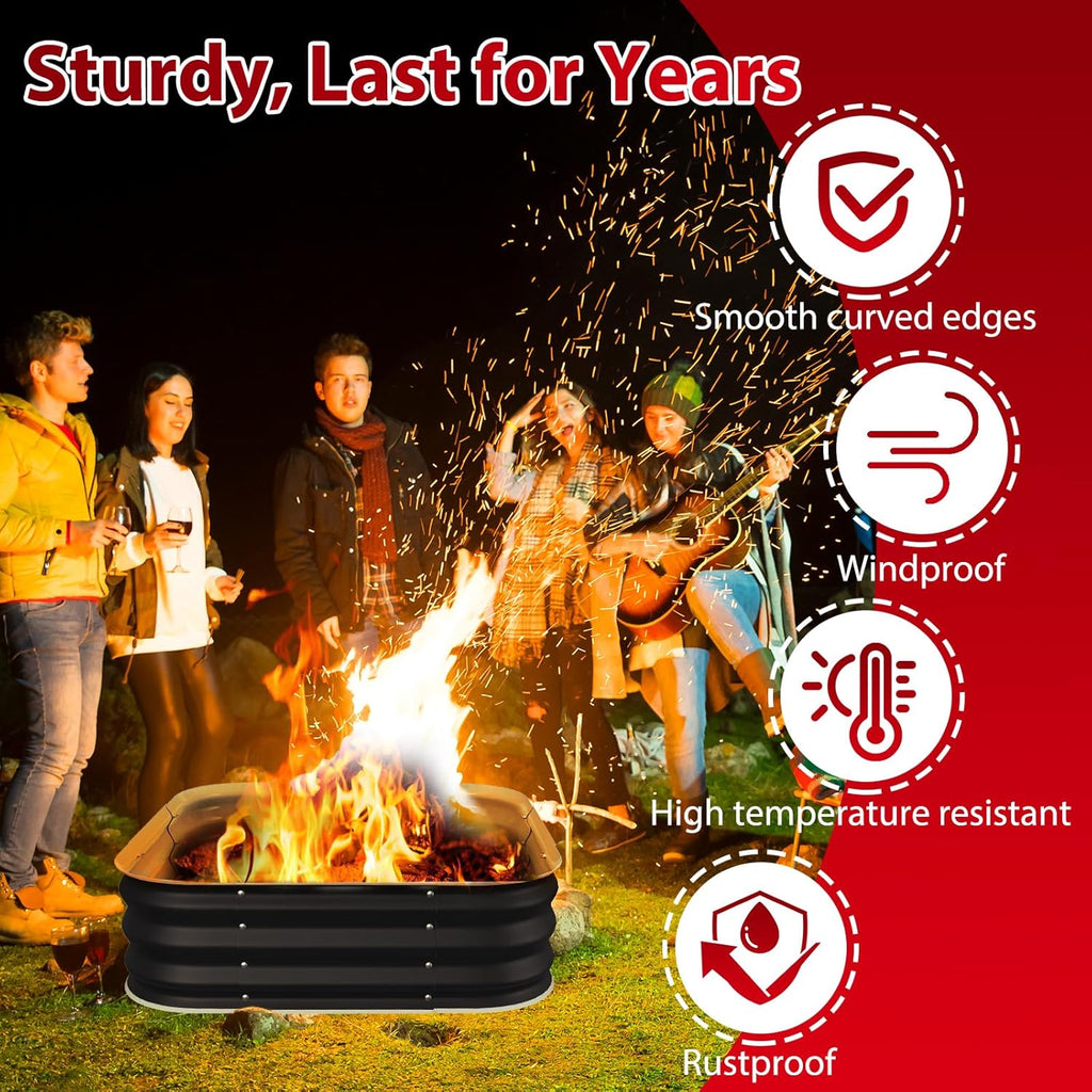 Fire Pit 36 Inch, Height 11.5 Inch, Square Galvanized Steel Fire Pit for Outside, Heavy Duty Steel Fire Pits In-Ground