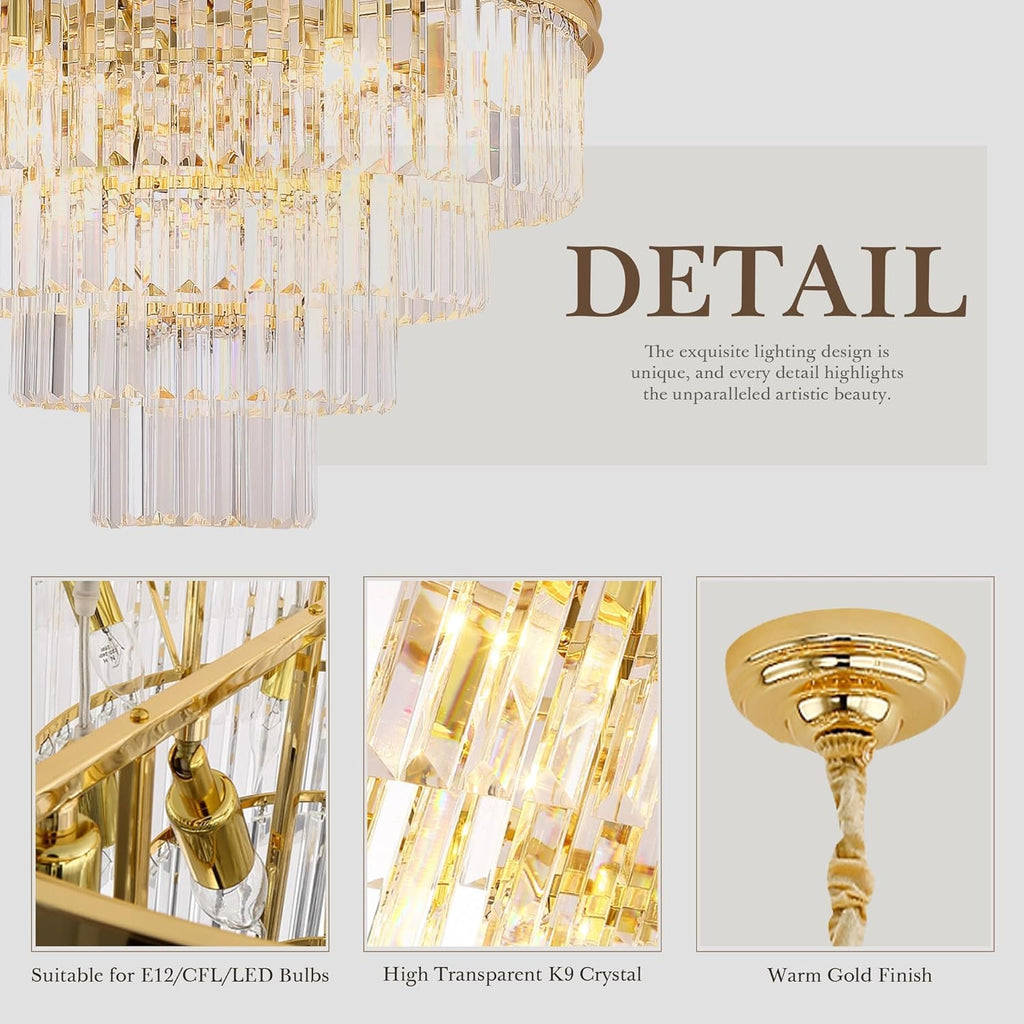 Inspired Odeon Style Gold Plated Crystal 4-Tier Modern Chandelier Dia 23.6"