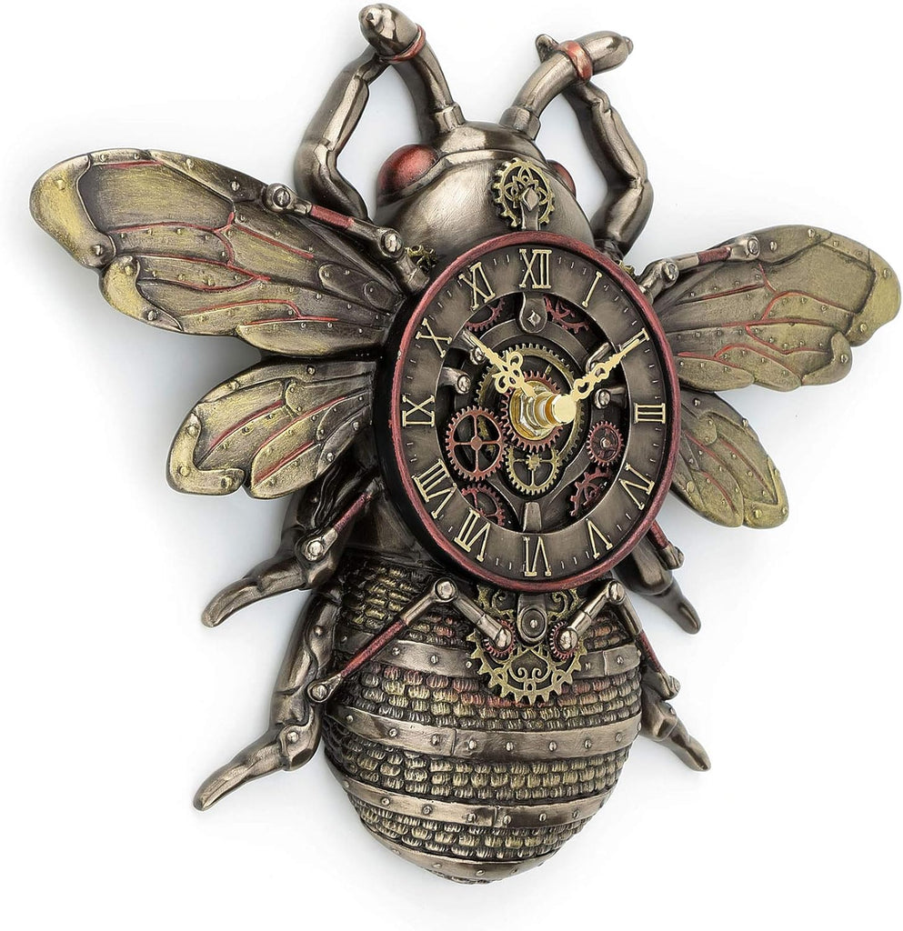 Veronese Design 10 1/4" Steampunk Bee Clock Cold Cast Resin Antique Bronze Finish Wall Sculpture Room Decor