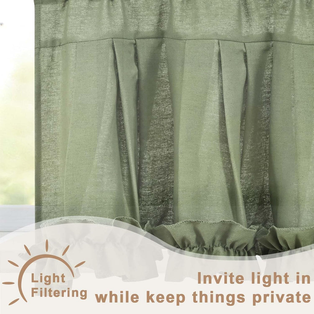 Linen Valances for Windows Farmhouse Ruffle Swag Valance Rustic Country Window Valances Light Filtering Kitchen