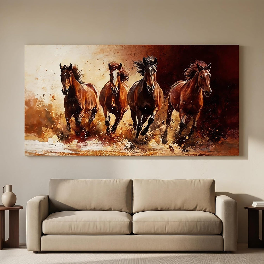 Running Horses Canvas Wall Art 4 Galloping Wild Horses Vintage Style Print Rustic Farmhouse Animal Wall Decor Bedroom