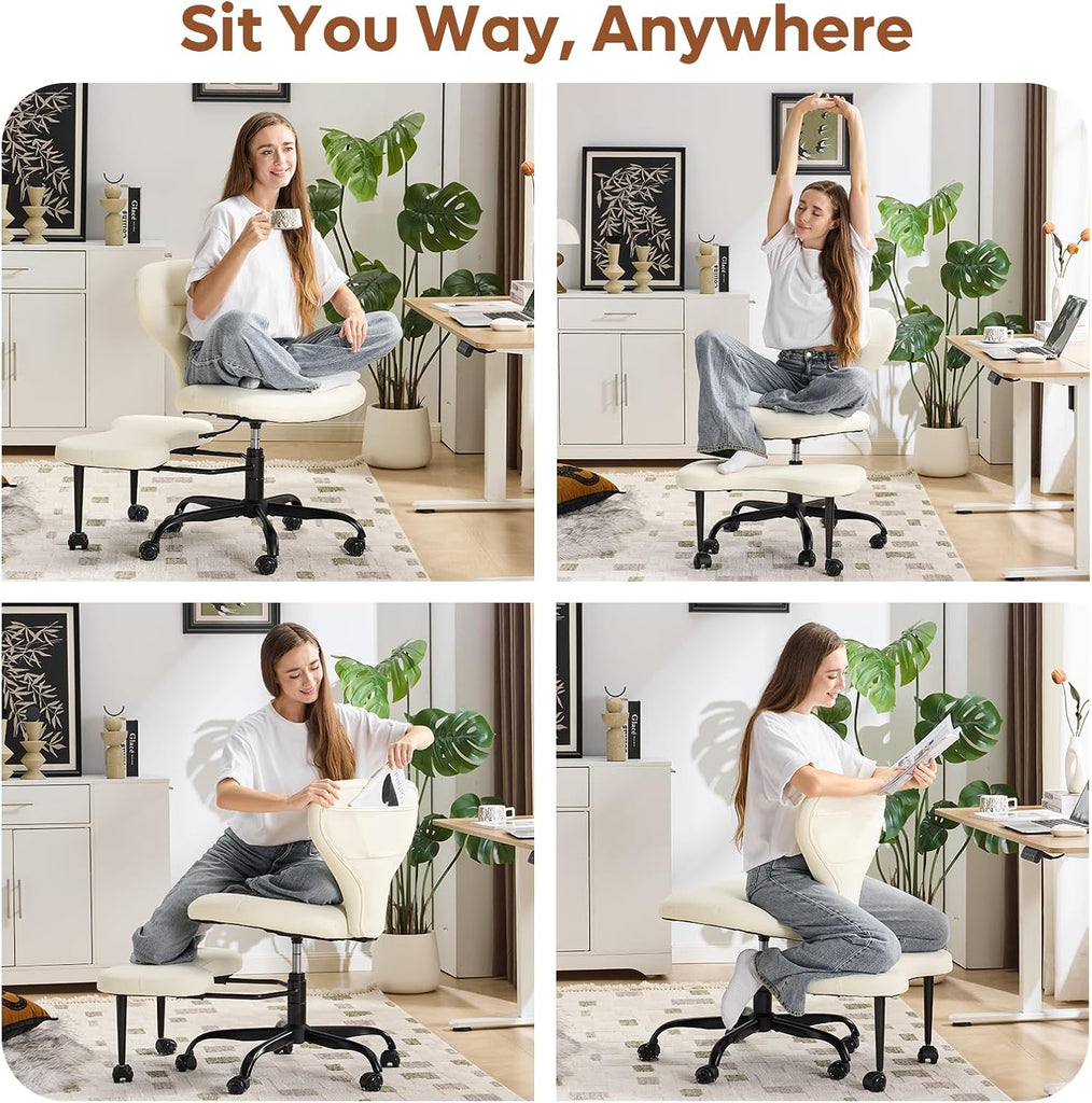 Ergonomic Cross Legged and ADHD Meditation Chair with Silent Wheels for Home Office Desk Chair and Yoga, Wider