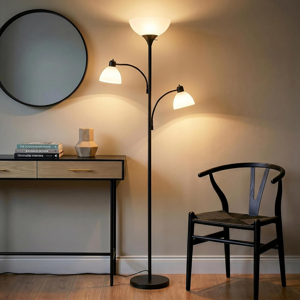 Sky Dome Double LED Floor Lamp, Torchiere Super Bright Floor Lamp with 2 Reading Lamps & Offices
