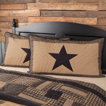 Check Star Cotton Primitive Bedding Hand Quilted Appliqued King Sham, Raven Black