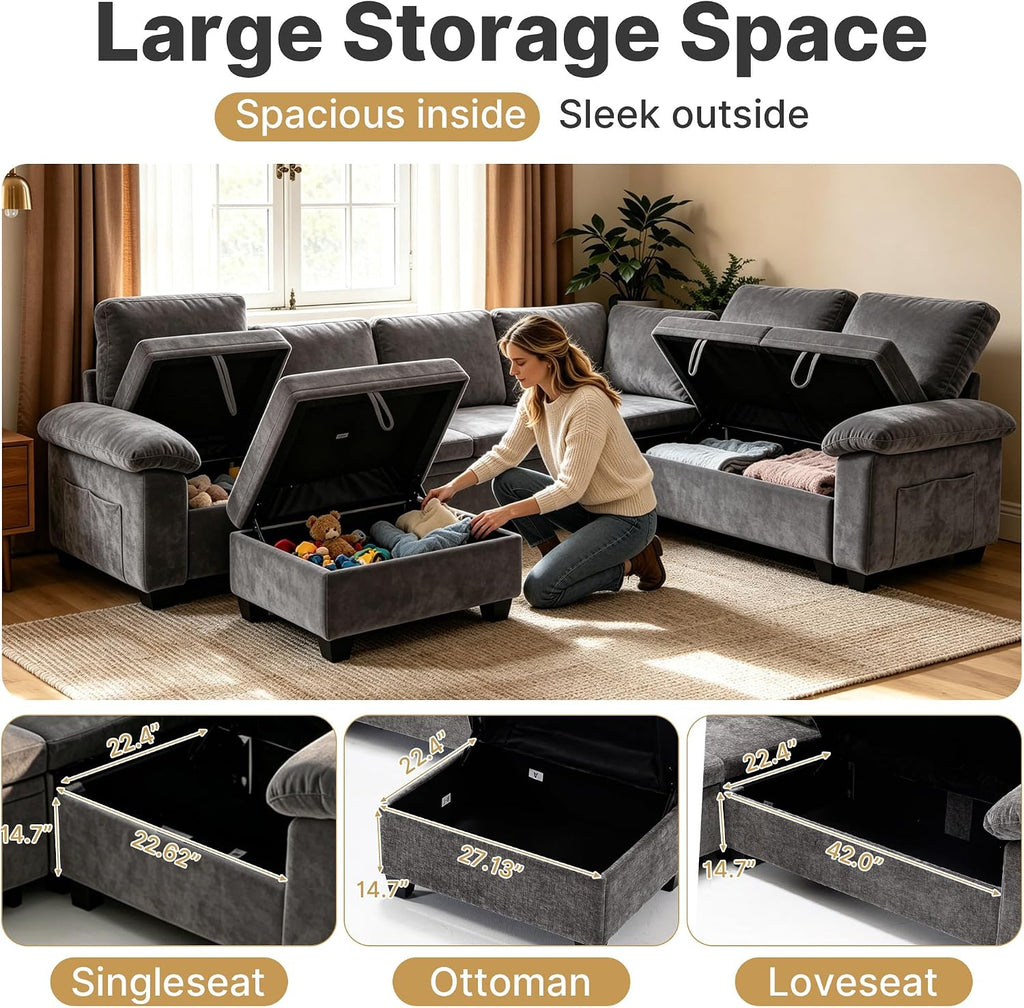 109" Modular Sectional Sleeper Couch,U Shaped 7 Seat Sofa Bed with Pull Out Bed, Cloud Couch with Pillow Armrest &