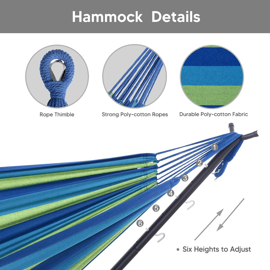 2-in-1 Hammocks Hammock Chair with Stand, Patented, Blue Stripe | 475 lbs Capacity, Heavy Duty Two Person Hammock