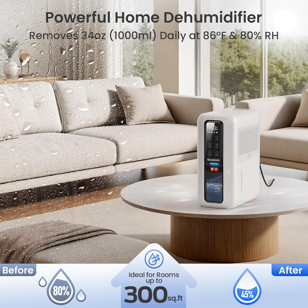 Dehumidifier for Home, Dehumidifiers for Bathroom, Bedroom, Living room, Closet with 68 OZ Water Tank
