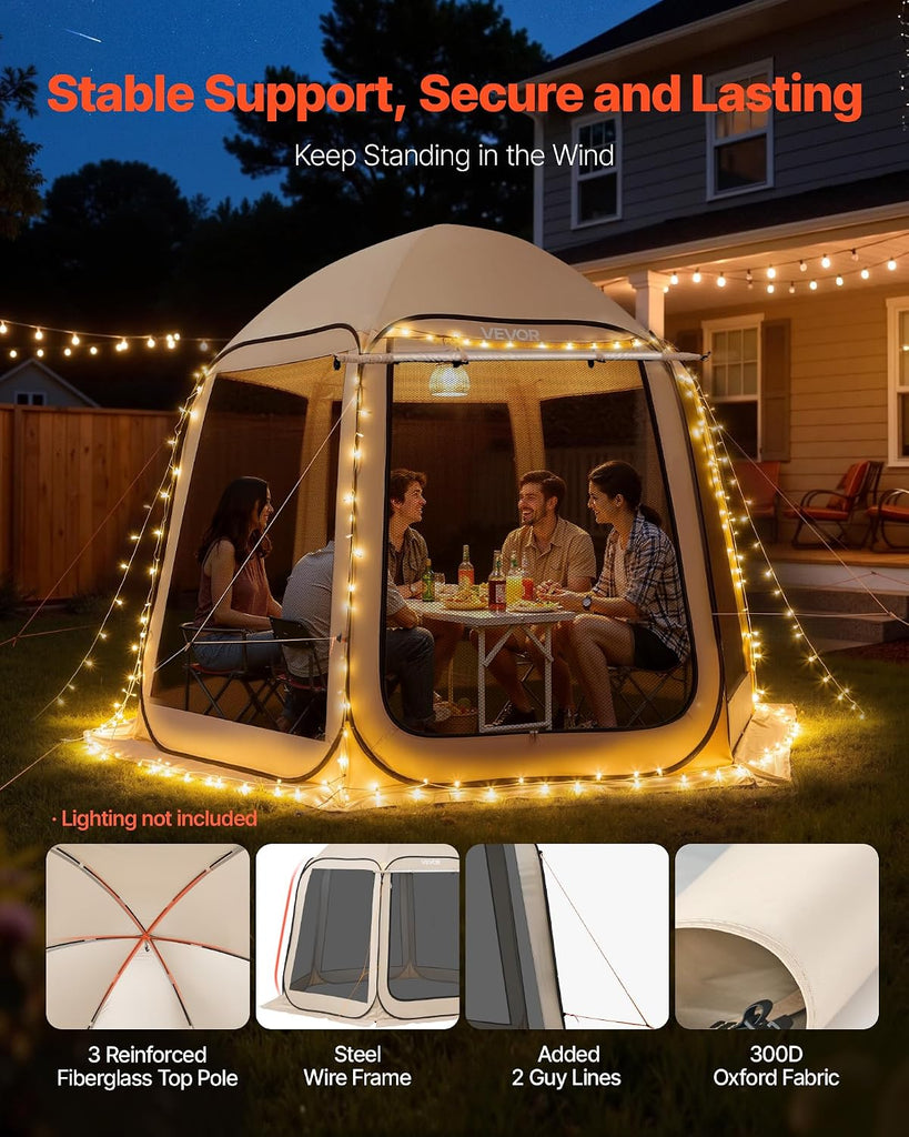 Pop Up Screen House Tent 10 x 9.2 FT Pop-Up Screen Room with Awning, Portable Screen Tent Gazebo for 4-8 Person