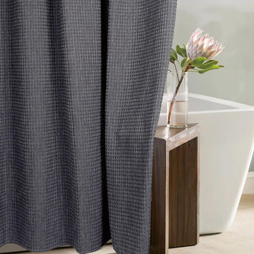 Dark Grey Bathroom Shower Curtain: Water Repellent Heavy Duty - 72"Lx72"W | Waffle Weave Textured 256GSM Weighted