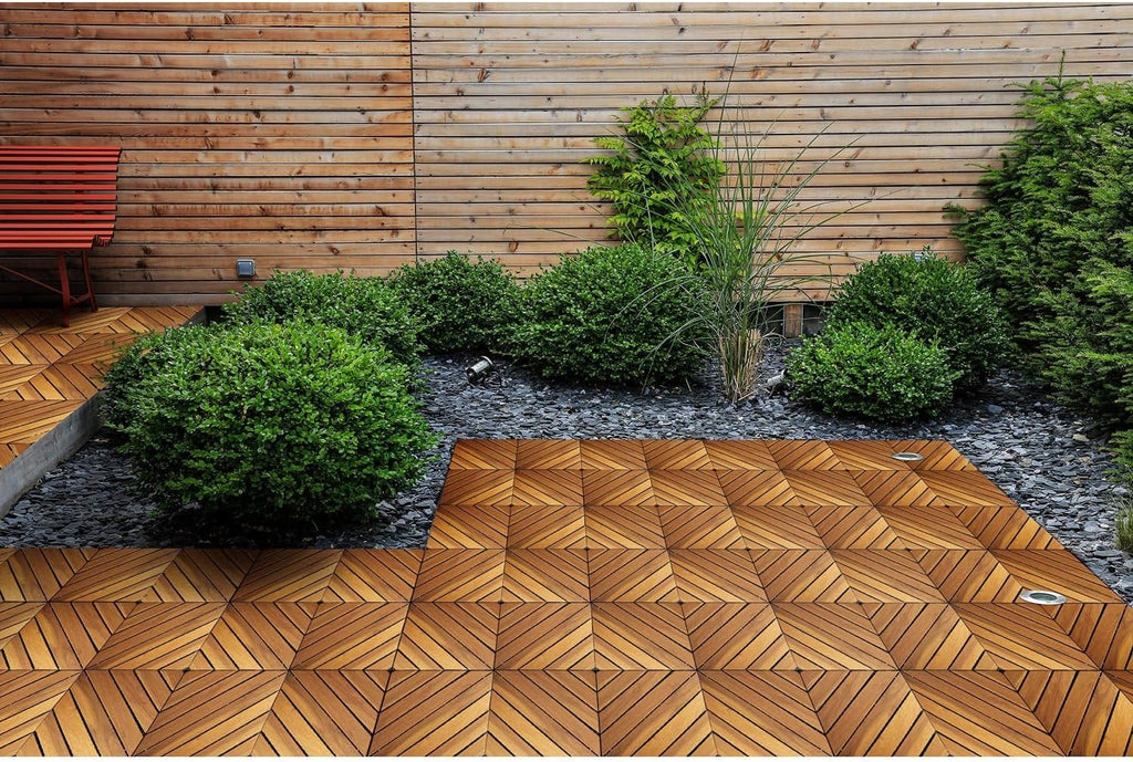 Acacia Wood Deck Tiles, 10 Pack, Interlocking Design