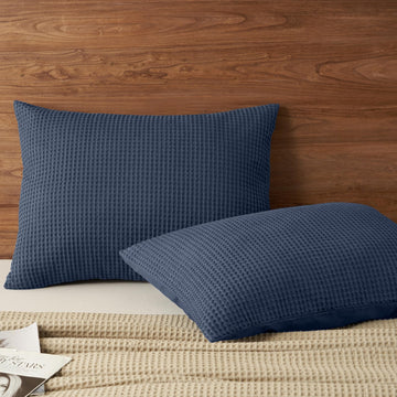 Cotton Waffle Pillow Shams Standard 20" x 26", Dark Navy, No Insert