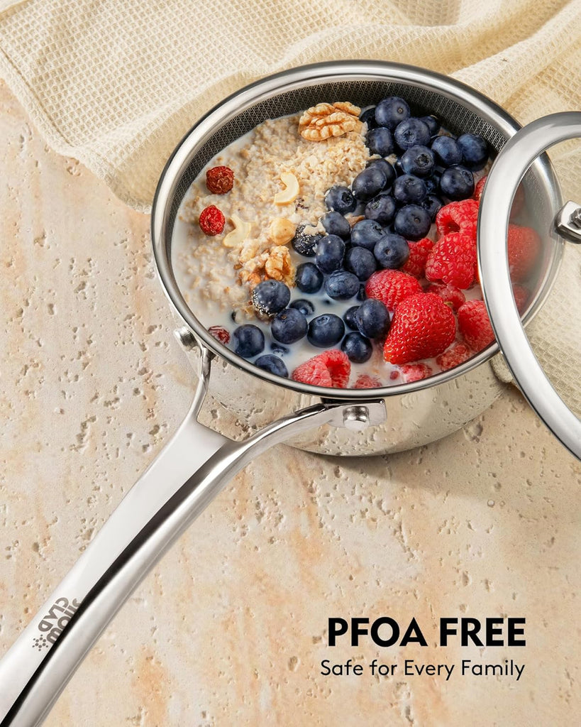 Pots and Pans Set Non Stick | Stainless Steel Kitchen Cookware | 10 Pcs | PFOA Free | Hybrid | Induction Compatible |
