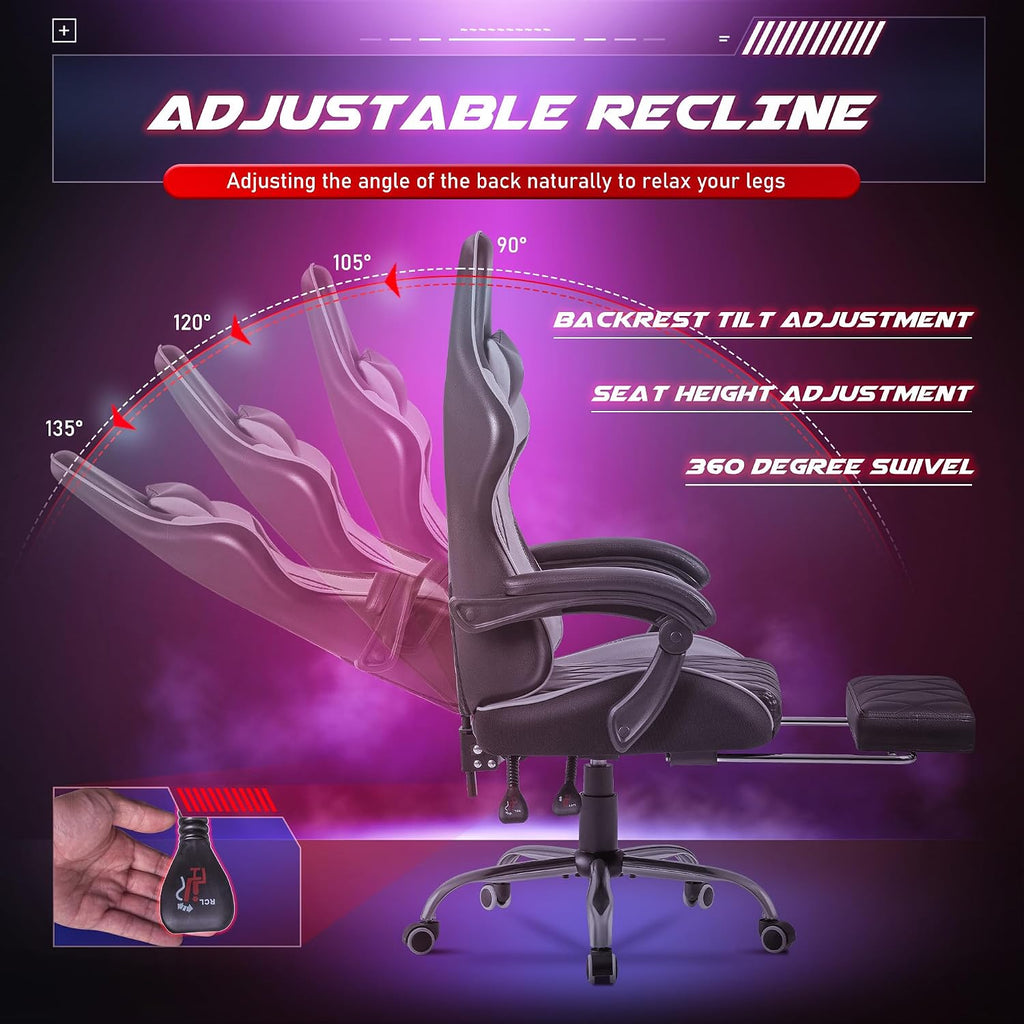 Gaming Chair, Computer Chair with Footrest and Massage Lumbar Support, Ergonomic High Back Video Game Chair with