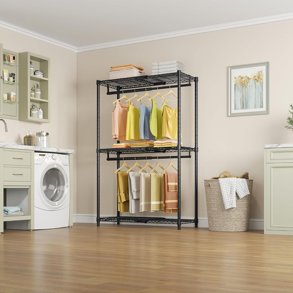 X1 Expandable Clothes Rack Heavy Duty Adjustable Closet System Black | Adjustable Shelves and Hanger Rods from 2' to