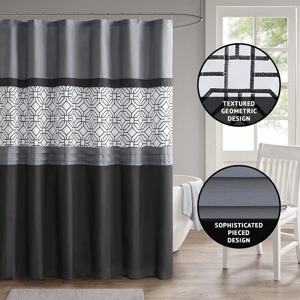 Donnell Shower Curtain , 72 x 72, Black/Gray | Microfiber, Adds Privacy, Machine Washable, Geometric Pattern
