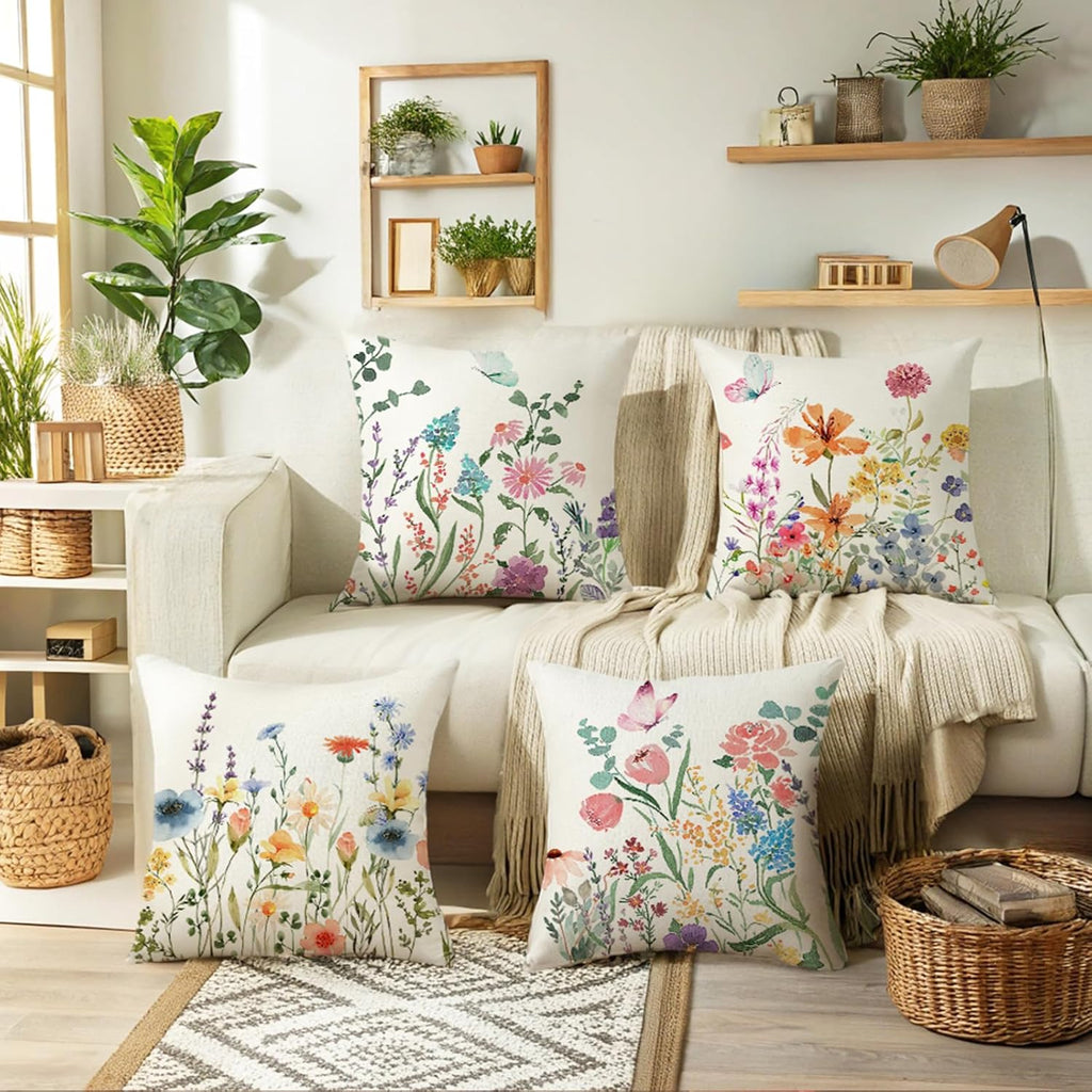 Spring Decorations, Outdoor Pillow Covers Springtime Farmhouse Throw Pillow Cover Garden Linen Cushion Case