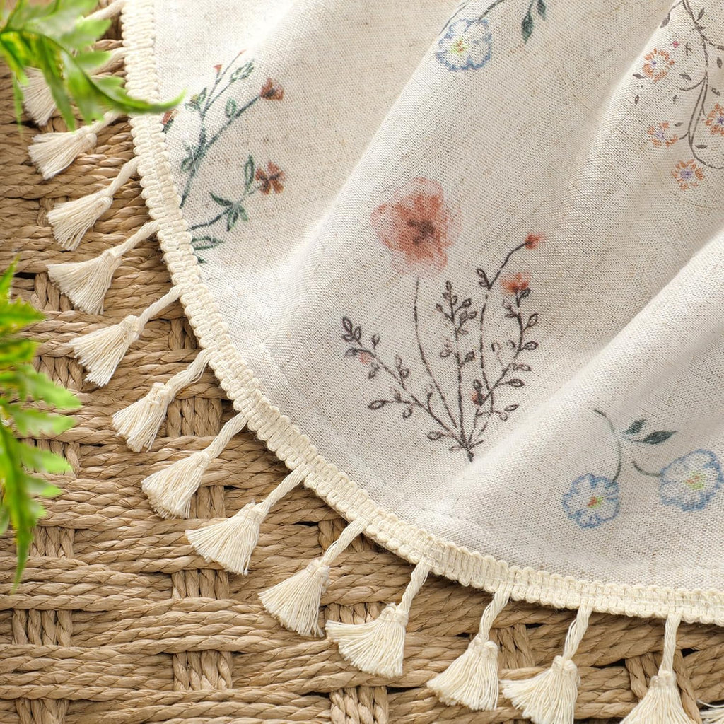 Boho Floral 100% Blackout Curtains 84 Inch 2 Panels Linen Texture