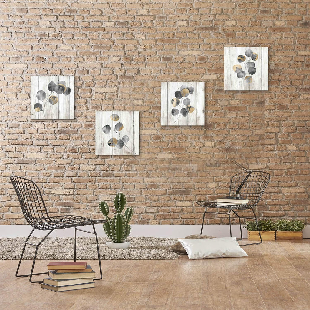 Leaf Artwork Botanical Canvas Print: Gray Leaves Painting Wall Art (4 PCS, Multi-Sized)