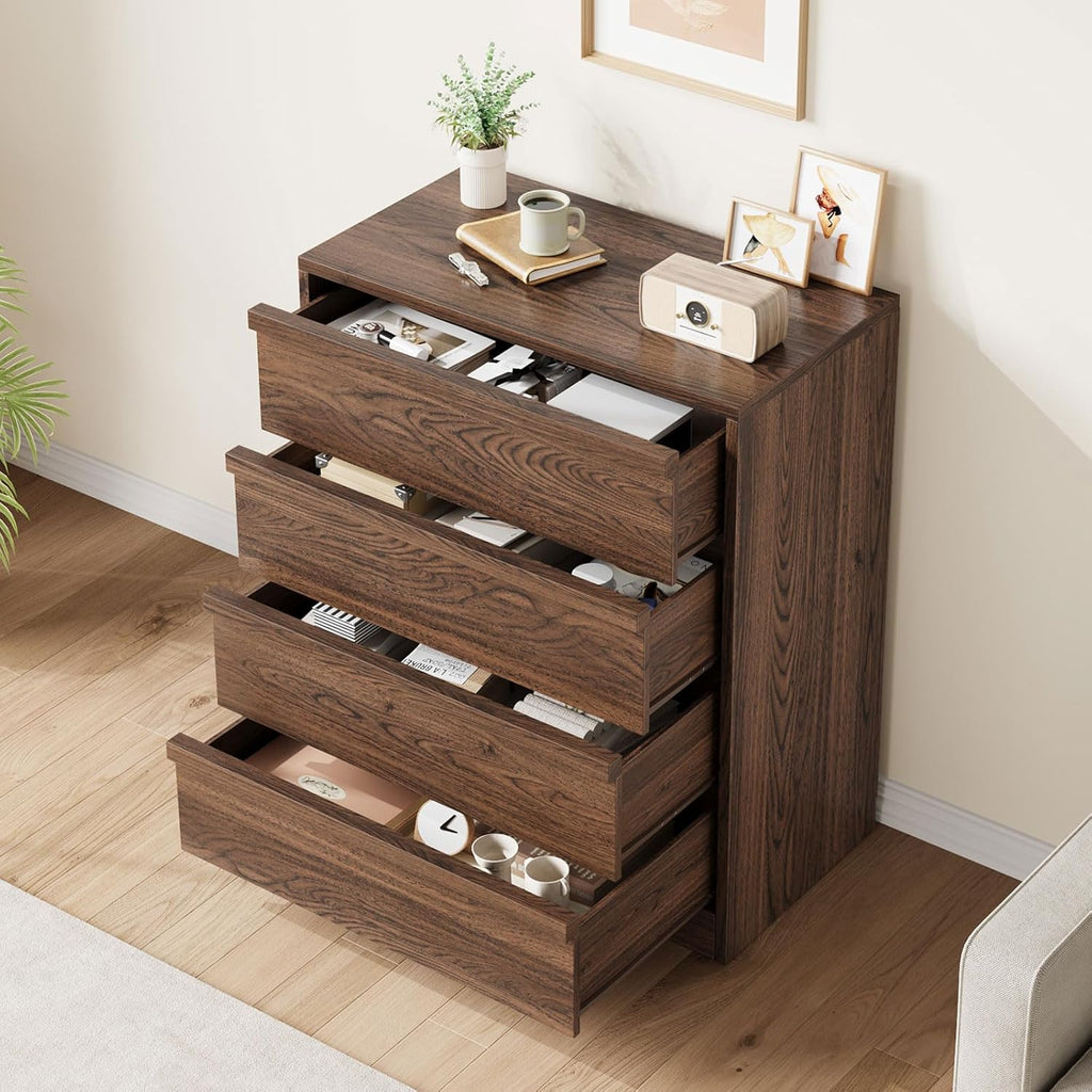 4 Drawers Nightstand , Wooden Small Bedside Table Cabinet with Large Storage & Anti-Tip Device, Modern End Side Table