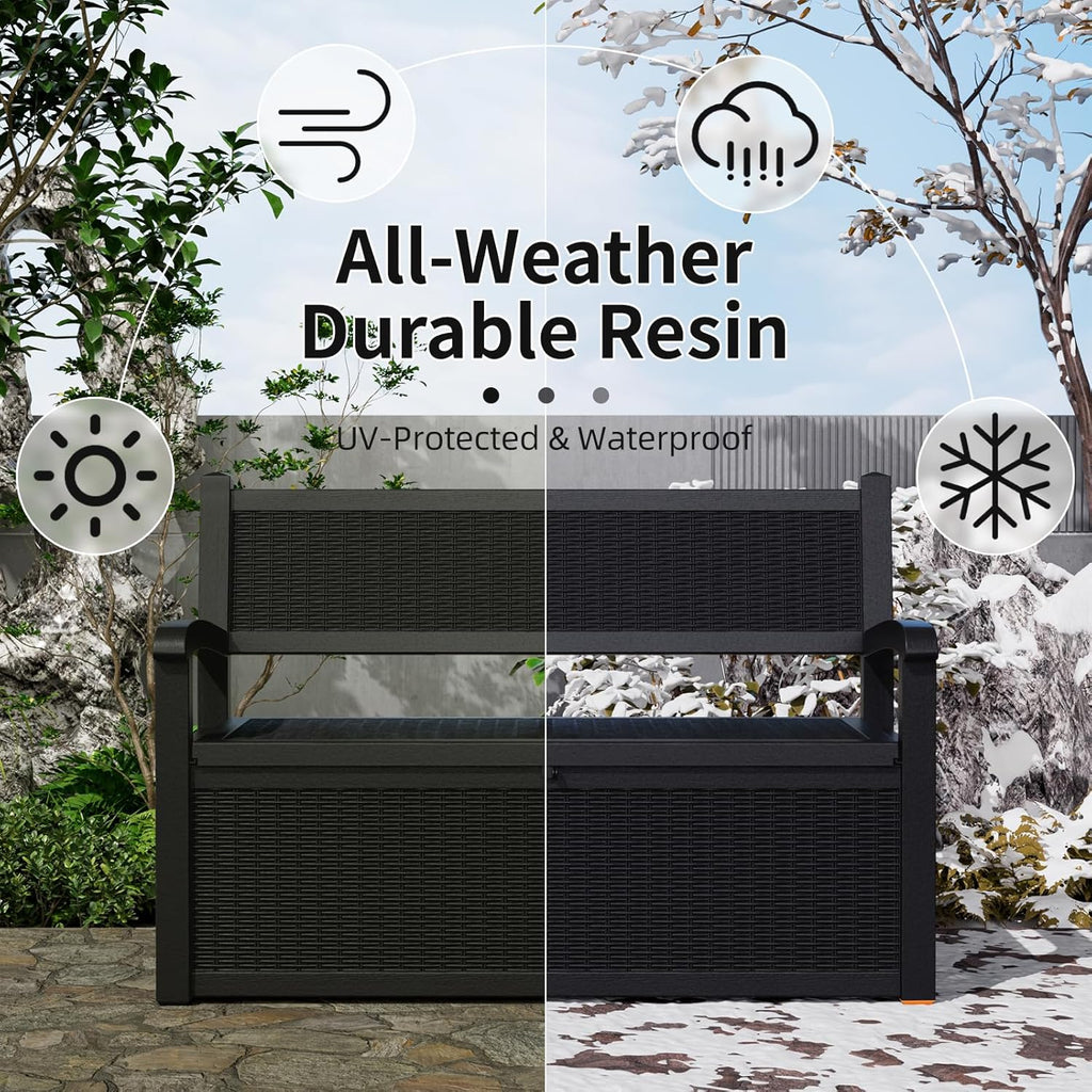80 Gallon Outdoor Storage Bench Lockable Deck Box Outdoor Storage Box Waterproof ,Garden,and Porch - Perfect for