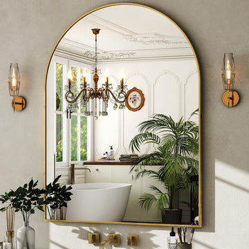 Arched Wall Mirror 30"x40" Gold Arch Bathroom Vanity Mirror
