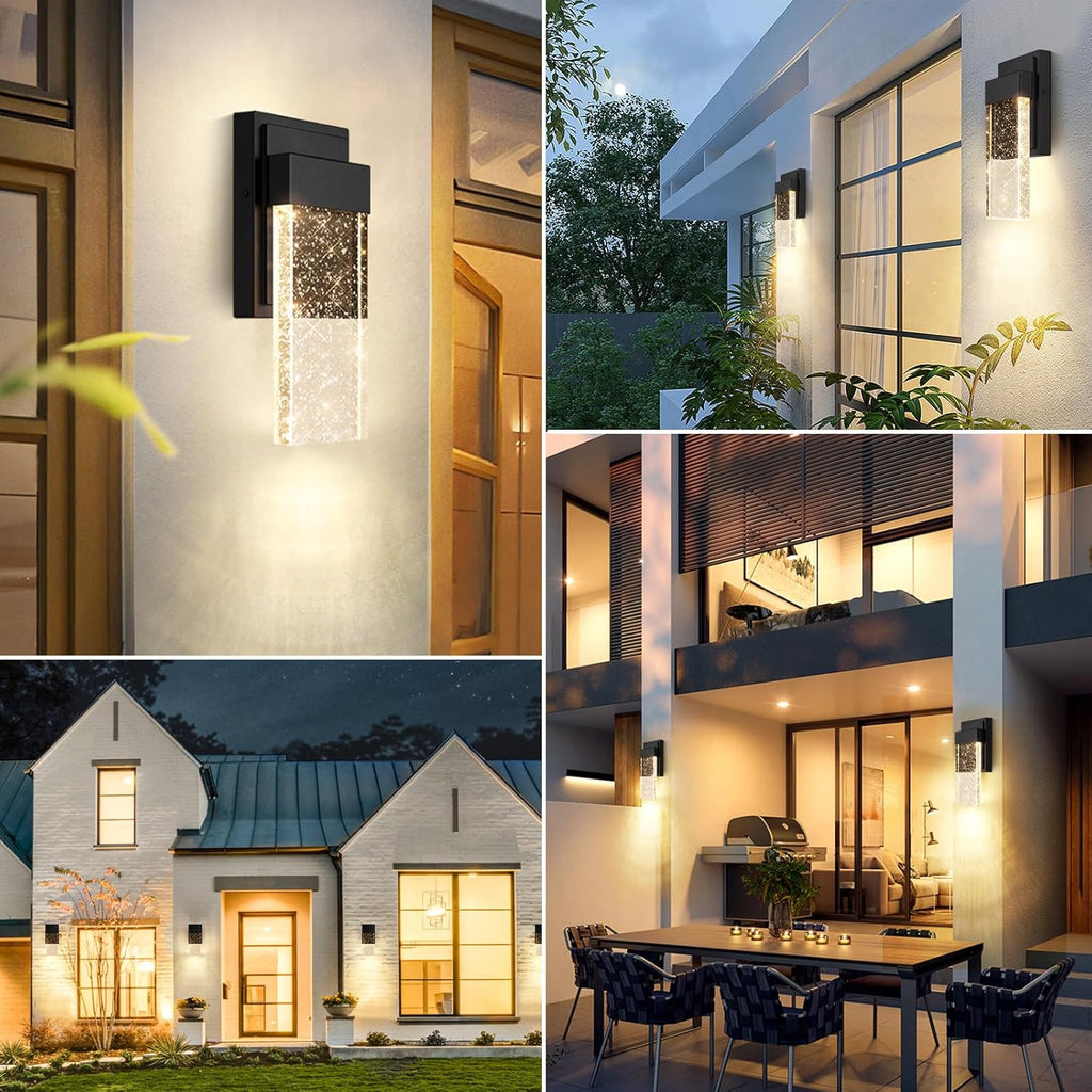 Outdoor Wall Light Fixtures with Crystal Bubble Glass, Waterproof Exterior Sconces LED Wall Lanterns