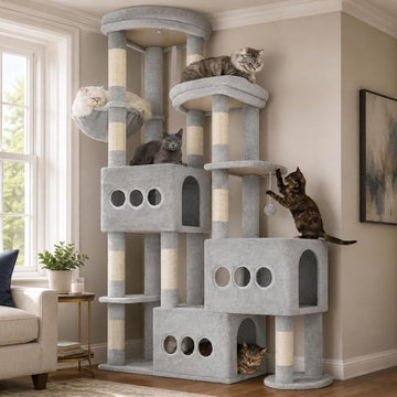 Sturdy Cat Tree Tower, 3 XXL Condos for Large Adult Cats